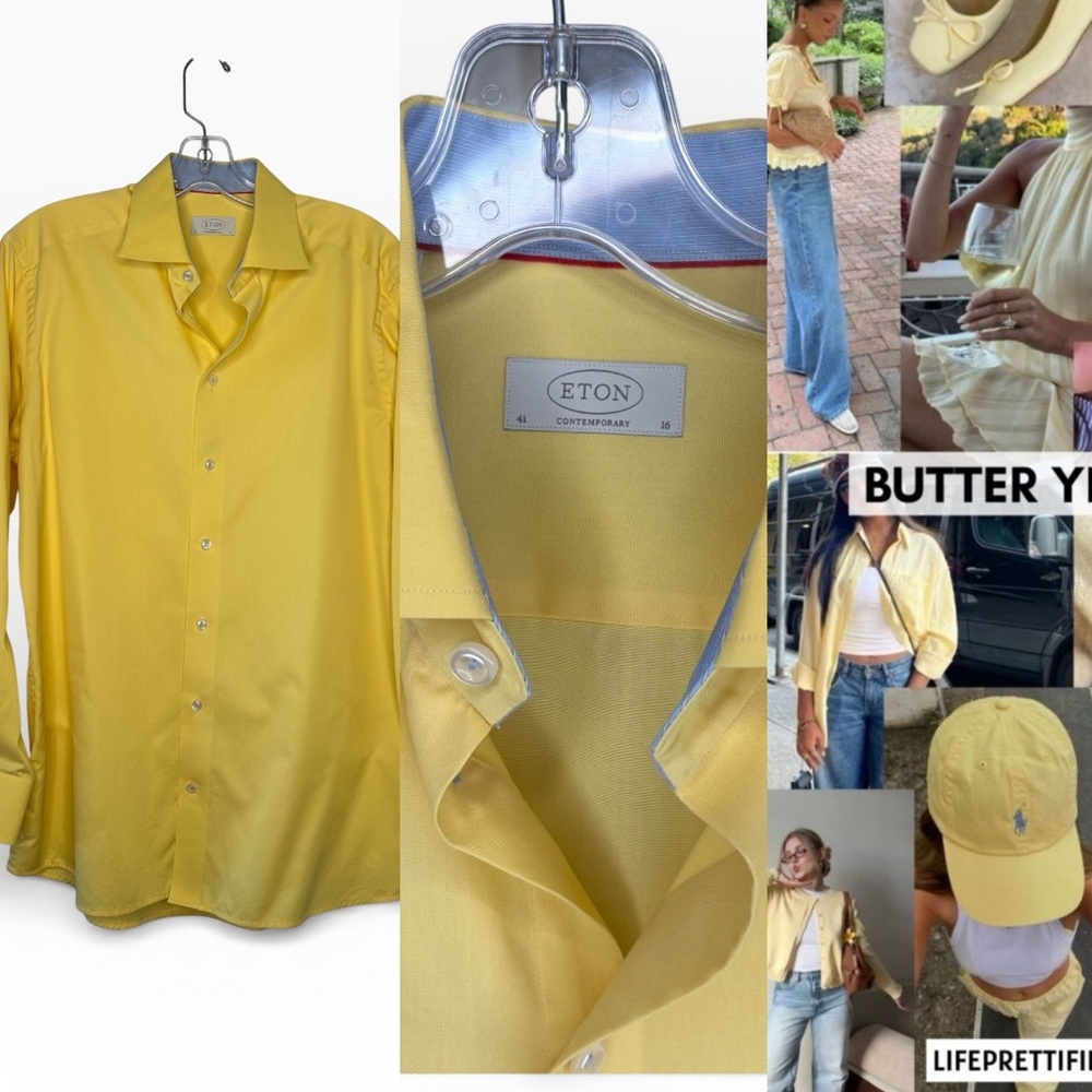 Eton Butter Yellow oversized cotton Dress Shirt 16 Men’s Contemporary fit